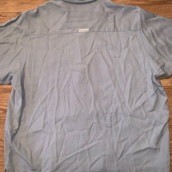 Columbia Mens Large Casual Button Down Short Sleeve Gray Shirt Rayon Flax Blend - Picture 7 of 7